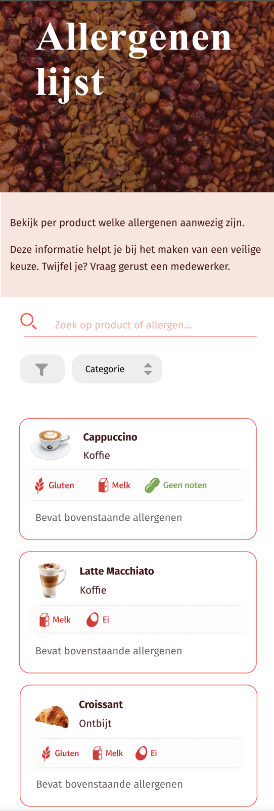 Nieuwe allergenenpagina met filters en visuele ondersteuning